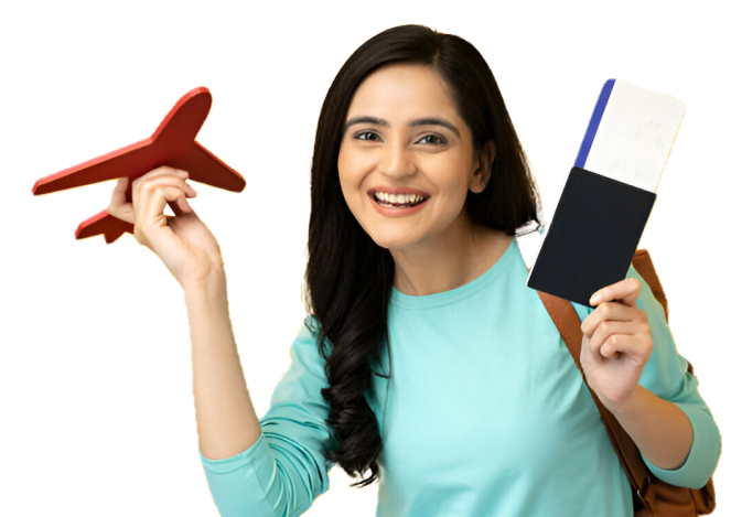 Person holding plane and passport